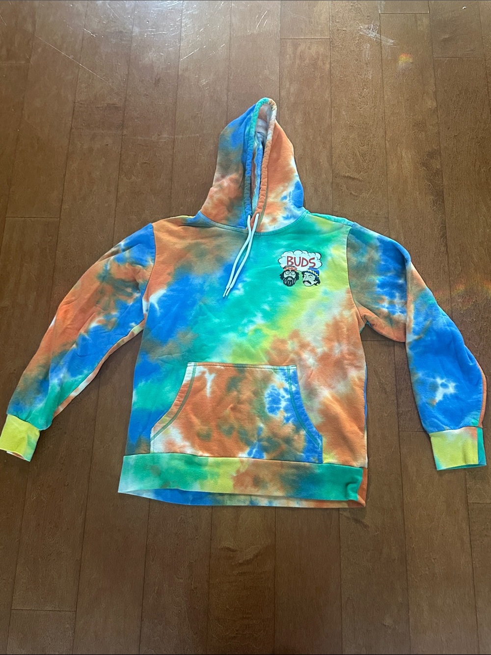 CHEECH AND CHONG Multicolor Tie-Dye Pullover Hoodie in Blue, Green & Orange
